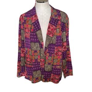Vintage Retro abstract print one button Blazer Michael Taylor Petite Large
